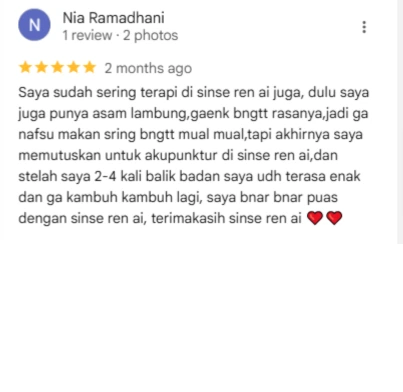 Testimoni Review Google Maps Klinik Sinshe Ren Ai, Klinik Pengobatan Strok